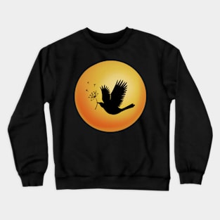 Bird with dandelion at sunset background Crewneck Sweatshirt